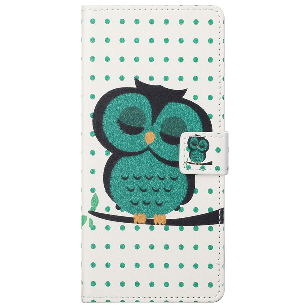 TPU + PU Leather Stand Phone Case Pattern Printing Magnetic Closure Flip Protector with Card Slots Cash Pocket for Samsung Galaxy A73 5G - Green Owl-2