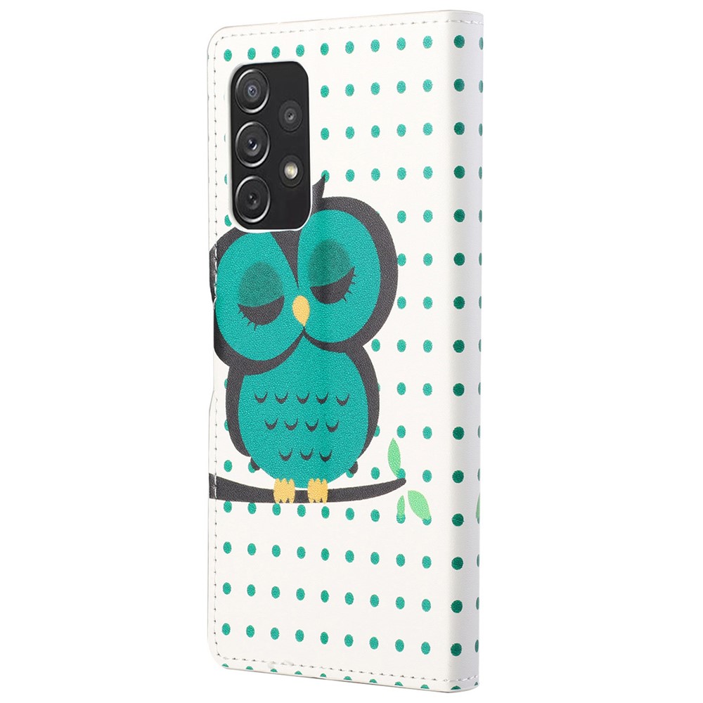 TPU + PU Leather Stand Phone Case Pattern Printing Magnetic Closure Flip Protector with Card Slots Cash Pocket for Samsung Galaxy A73 5G - Green Owl-3