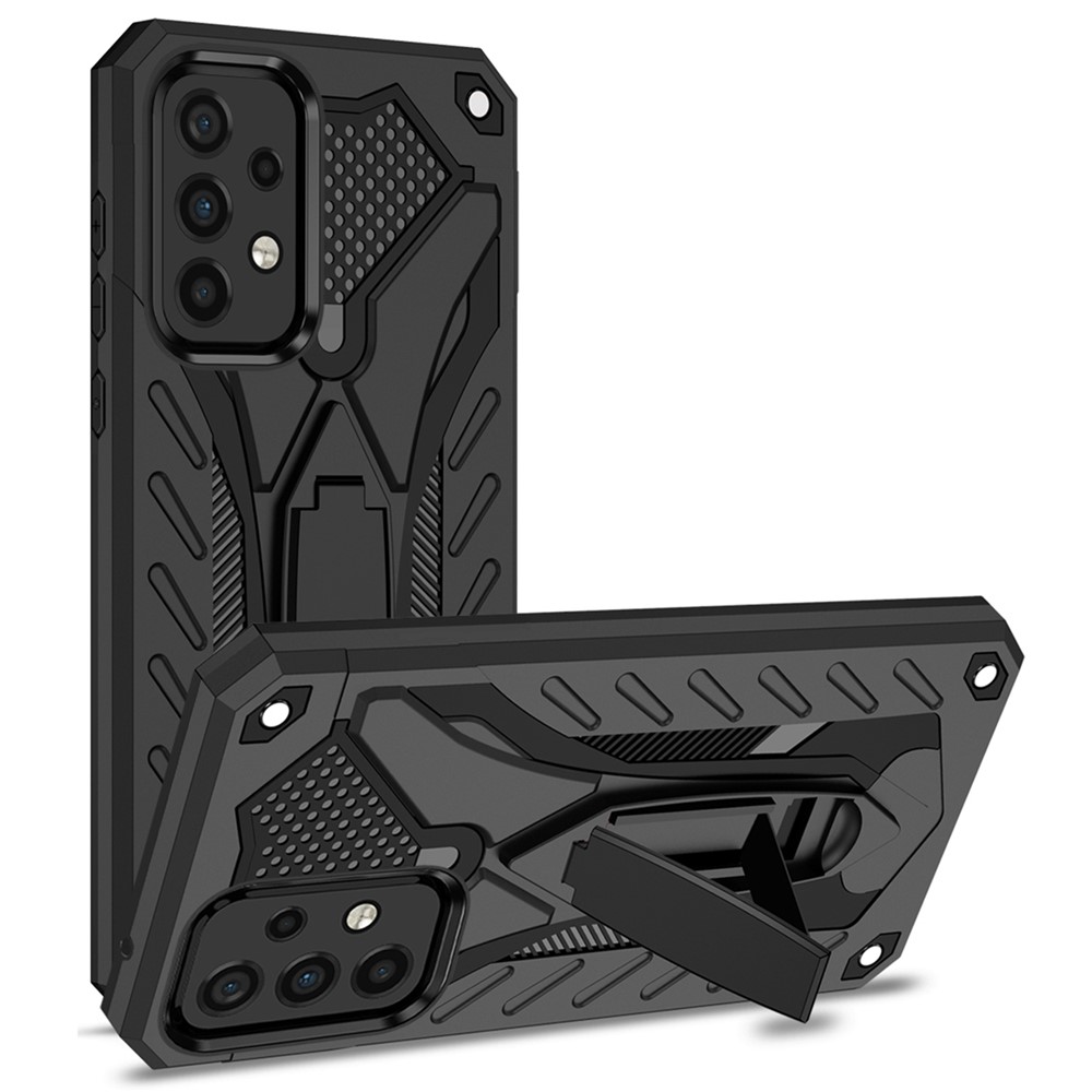 Phantom Knight Series Anti-scratch Hard PC + Soft TPU Phone Case Shell with Kickstand for Samsung Galaxy A53 5G - Black-1