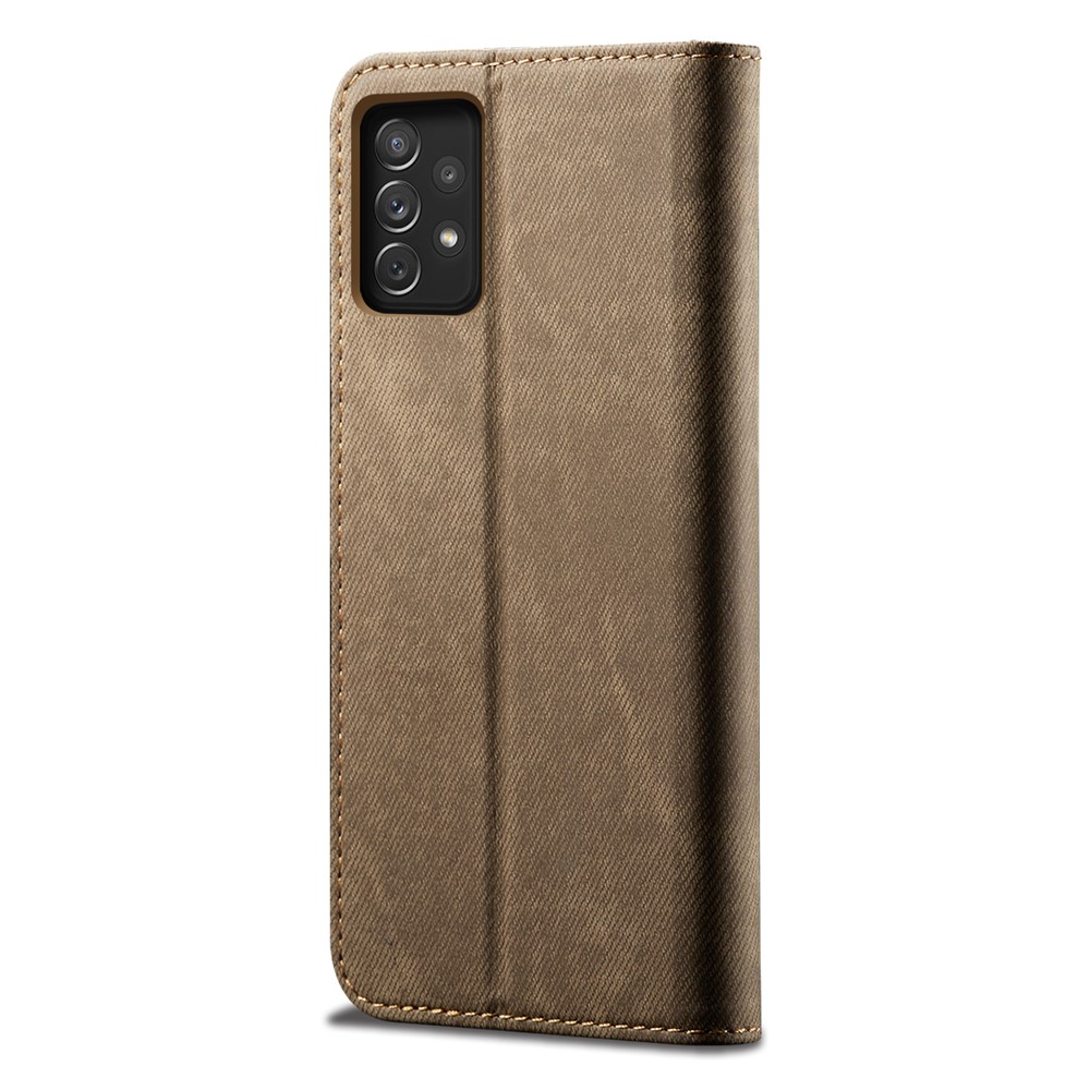 Jeans Cloth Texture PU Leather Case + TPU Inner Shell Wallet Stand Mobile Phone Protective Cover for Samsung Galaxy A73 5G - Khaki-3