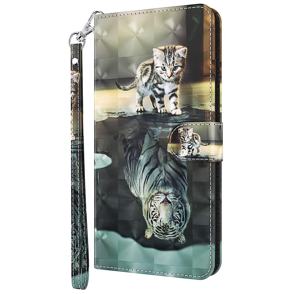 3D Pattern Printing Scratch-resistant Phone Case PU Leather Stand Phone Protector with Wallet Strap for Samsung Galaxy A13 4G - Cat and Tiger-2