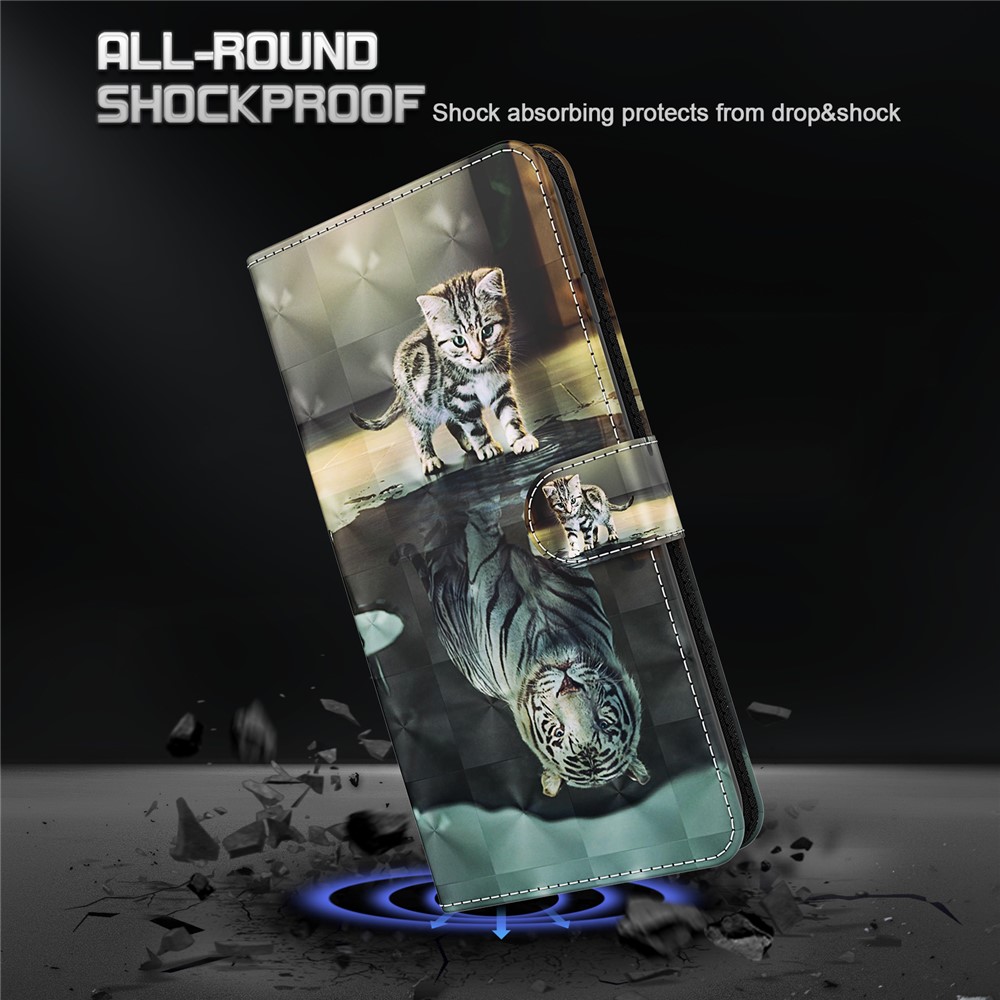 3D Pattern Printing Scratch-resistant Phone Case PU Leather Stand Phone Protector with Wallet Strap for Samsung Galaxy A13 4G - Cat and Tiger-7