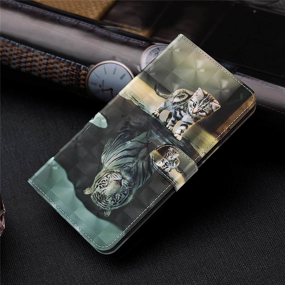 3D Pattern Printing Scratch-resistant Phone Case PU Leather Stand Phone Protector with Wallet Strap for Samsung Galaxy A13 4G - Cat and Tiger-9