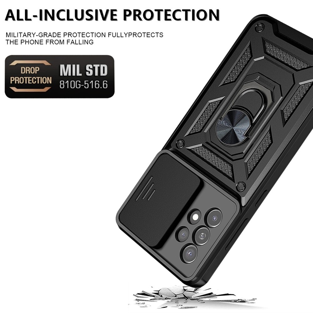Hard PC Soft TPU Slide Lens Protection Scratch-Resistant Cover with Car Mount Kickstand for Samsung Galaxy A33 5G - Black-2