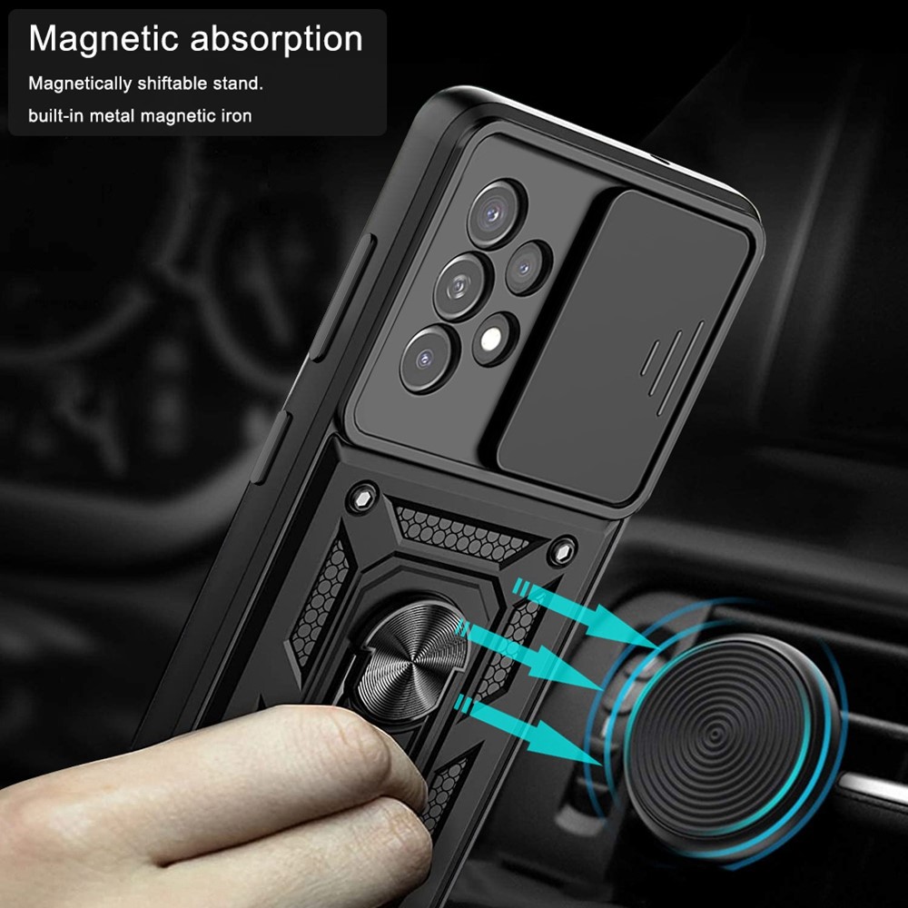 Hard PC Soft TPU Slide Lens Protection Scratch-Resistant Cover with Car Mount Kickstand for Samsung Galaxy A33 5G - Black-3