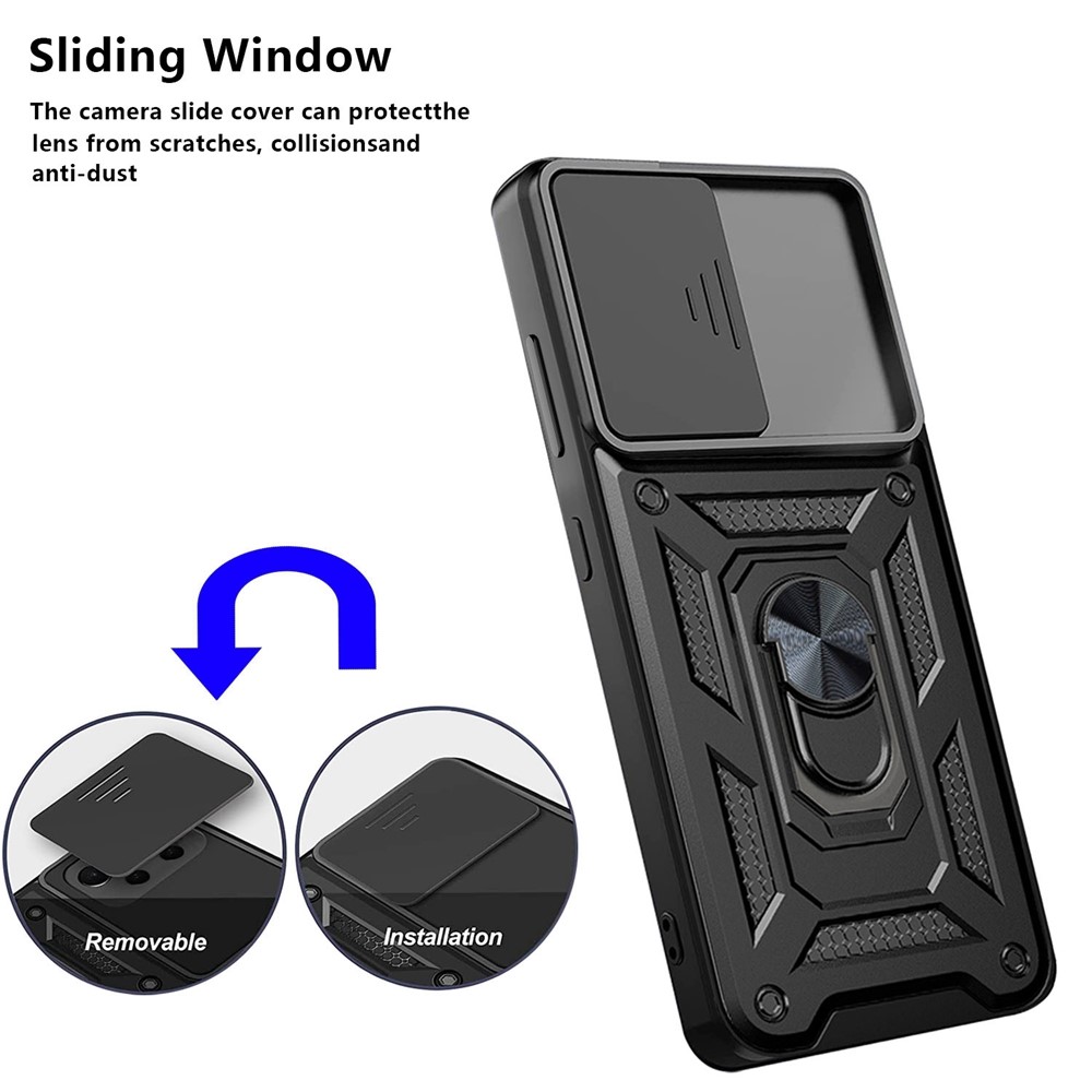 Hard PC Soft TPU Slide Lens Protection Scratch-Resistant Cover with Car Mount Kickstand for Samsung Galaxy A33 5G - Black-4