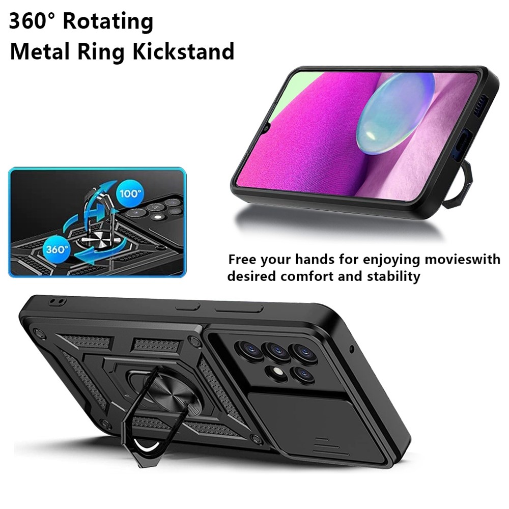 Hard PC Soft TPU Slide Lens Protection Scratch-Resistant Cover with Car Mount Kickstand for Samsung Galaxy A33 5G - Black-5
