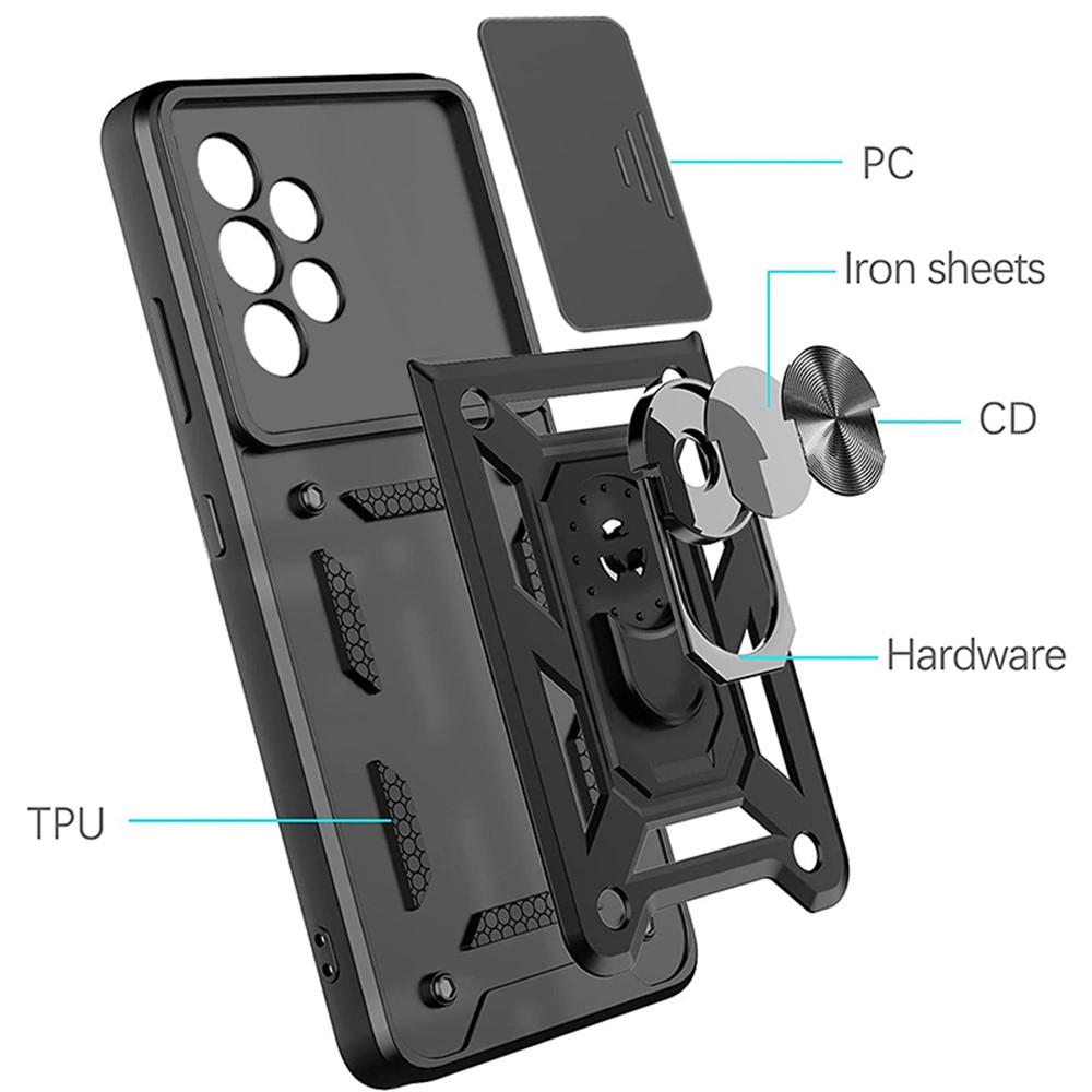 Hard PC Soft TPU Slide Lens Protection Scratch-Resistant Cover with Car Mount Kickstand for Samsung Galaxy A33 5G - Black-6