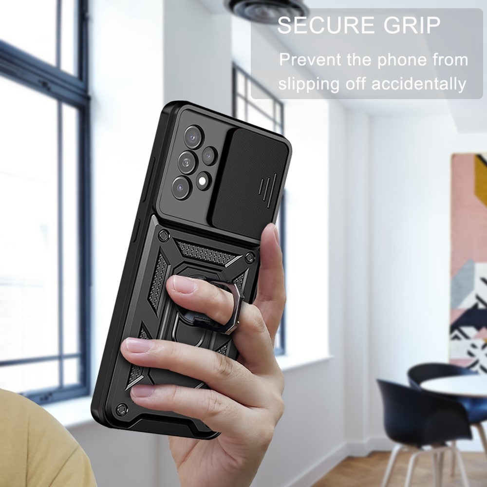 Hard PC Soft TPU Slide Lens Protection Scratch-Resistant Cover with Car Mount Kickstand for Samsung Galaxy A33 5G - Black-8
