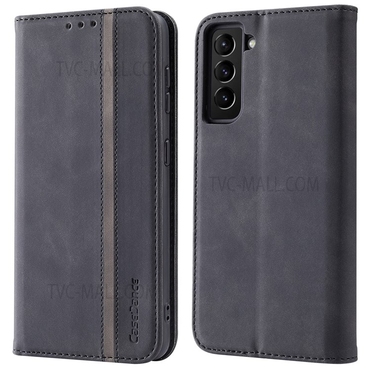 CASEDANCE Waltz 001 Series PU Leather + TPU Magnetic Auto Closing Phone Case Cover with Stand Wallet for Samsung Galaxy S22 5G - Black-1