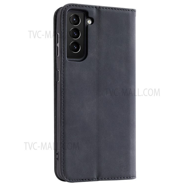 CASEDANCE Waltz 001 Series PU Leather + TPU Magnetic Auto Closing Phone Case Cover with Stand Wallet for Samsung Galaxy S22 5G - Black-3