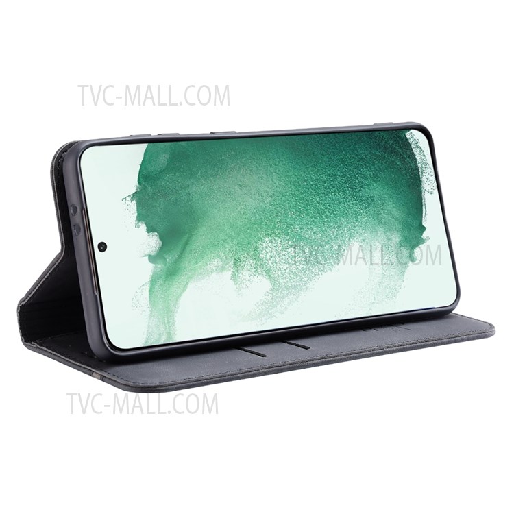 CASEDANCE Waltz 001 Series PU Leather + TPU Magnetic Auto Closing Phone Case Cover with Stand Wallet for Samsung Galaxy S22 5G - Black-4