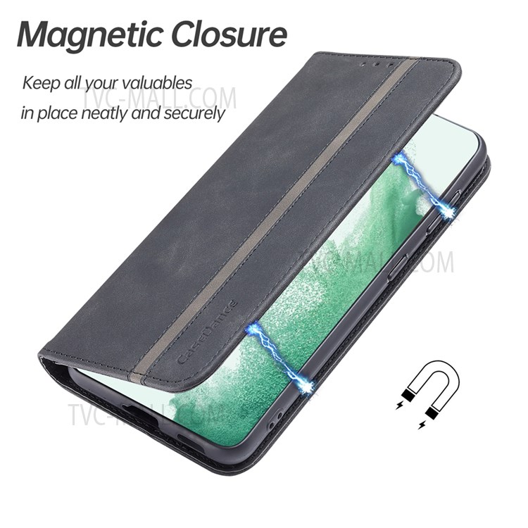 CASEDANCE Waltz 001 Series PU Leather + TPU Magnetic Auto Closing Phone Case Cover with Stand Wallet for Samsung Galaxy S22 5G - Black-6