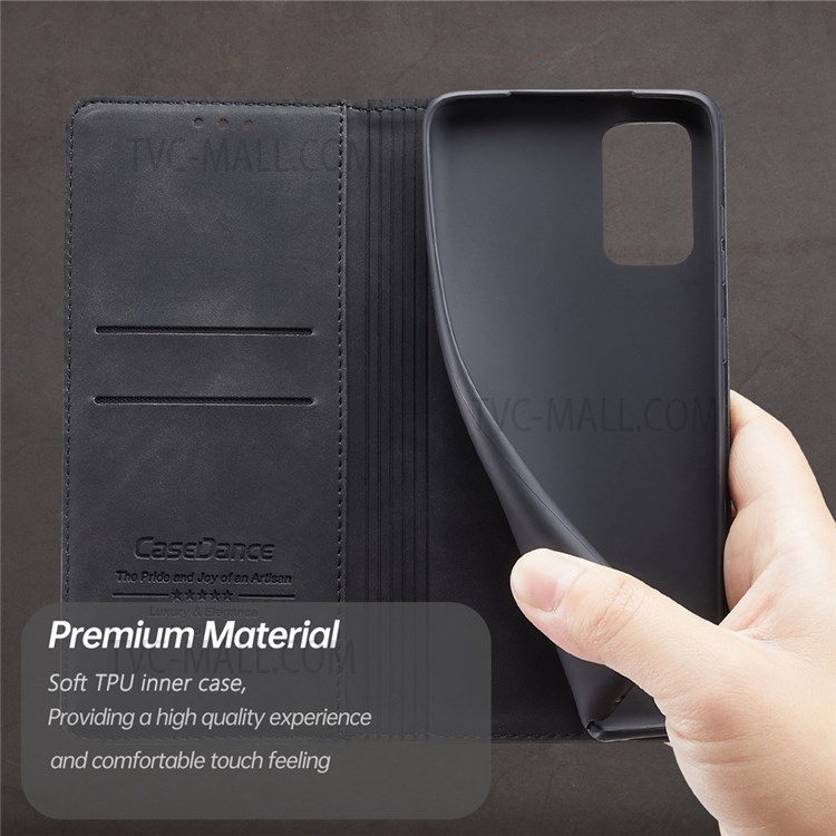 CASEDANCE Waltz 001 Series PU Leather + TPU Magnetic Auto Closing Phone Case Cover with Stand Wallet for Samsung Galaxy S22 5G - Black-7