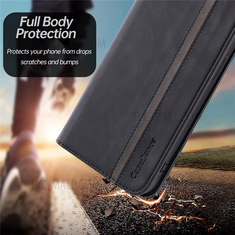 CASEDANCE Waltz 001 Series PU Leather + TPU Magnetic Auto Closing Phone Case Cover with Stand Wallet for Samsung Galaxy S22 5G - Black-9