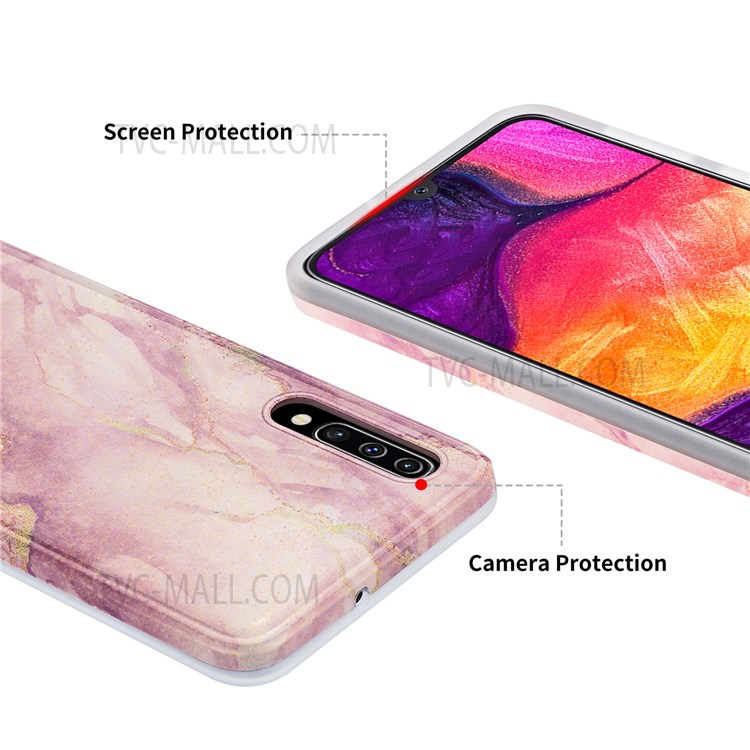 Gilding Marble Pattern IMD TPU Case Phone Cover Support Wireless Charging for Samsung Galaxy A50/A50s/A30s - Pink-6