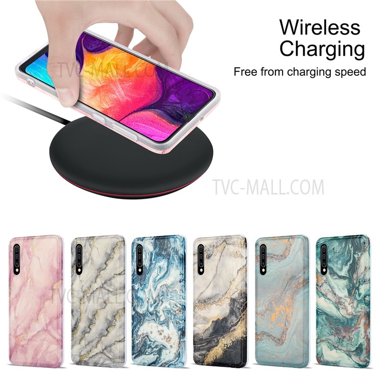 Gilding Marble Pattern IMD TPU Case Phone Cover Support Wireless Charging for Samsung Galaxy A50/A50s/A30s - Pink-7