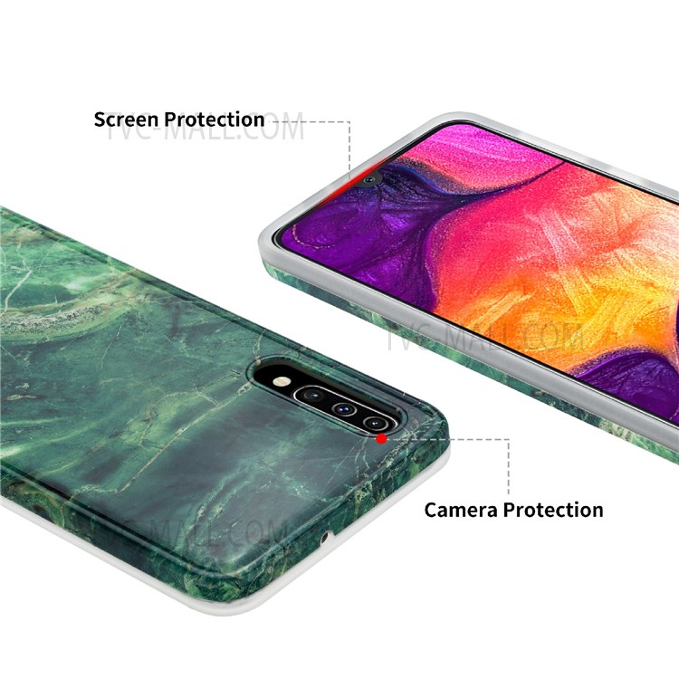 MF Glossy IMD Marble Straight Edge Protective Cover Shockproof Soft TPU Phone Case for Samsung Galaxy A50/A50s/A30s - Green Marble-3