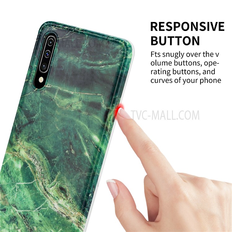 MF Glossy IMD Marble Straight Edge Protective Cover Shockproof Soft TPU Phone Case for Samsung Galaxy A50/A50s/A30s - Green Marble-4