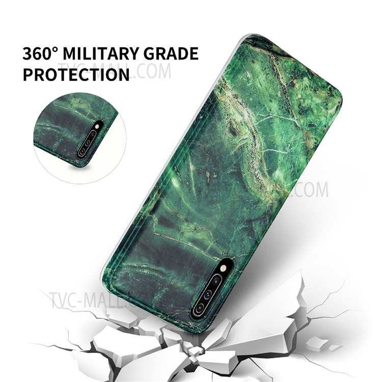 MF Glossy IMD Marble Straight Edge Protective Cover Shockproof Soft TPU Phone Case for Samsung Galaxy A50/A50s/A30s - Green Marble-5