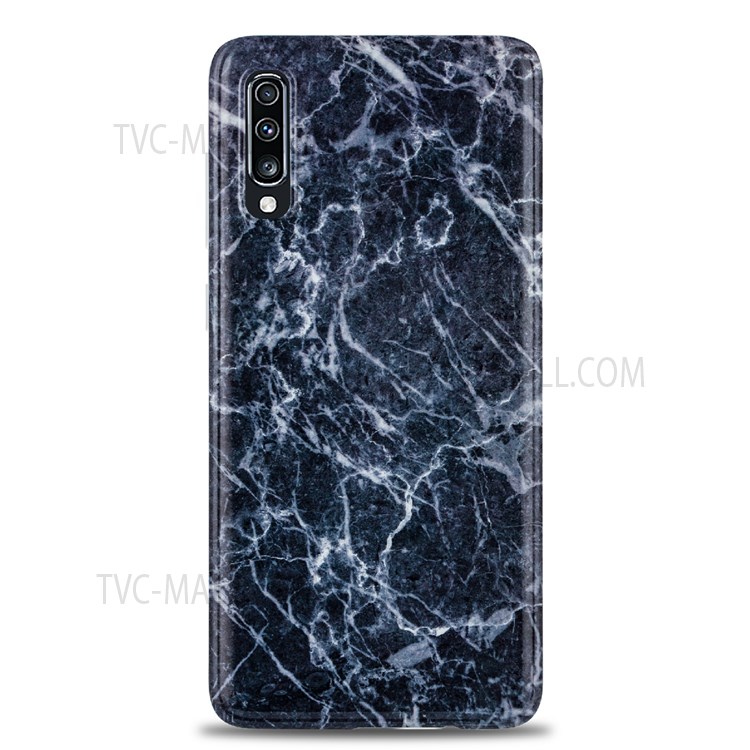 Anti-fall MF Glossy IMD Marble Straight Edge Protective Cover Flexible TPU Phone Case for Samsung Galaxy A70 - Dark Grey Marble-2