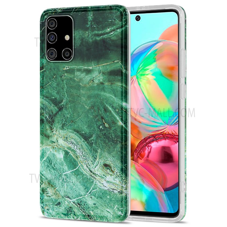 Drop Prevention MF Glossy IMD Marble Straight Edge Protective Cover Smooth Touch Soft TPU Phone Case for Samsung Galaxy A71 4G SM-A715 - Green Marble-1