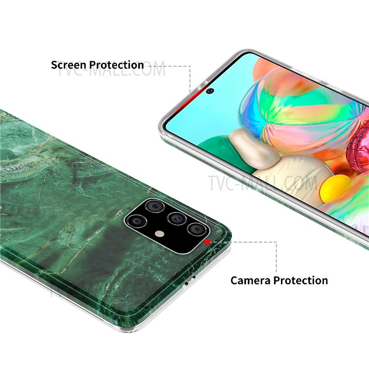 Drop Prevention MF Glossy IMD Marble Straight Edge Protective Cover Smooth Touch Soft TPU Phone Case for Samsung Galaxy A71 4G SM-A715 - Green Marble-3