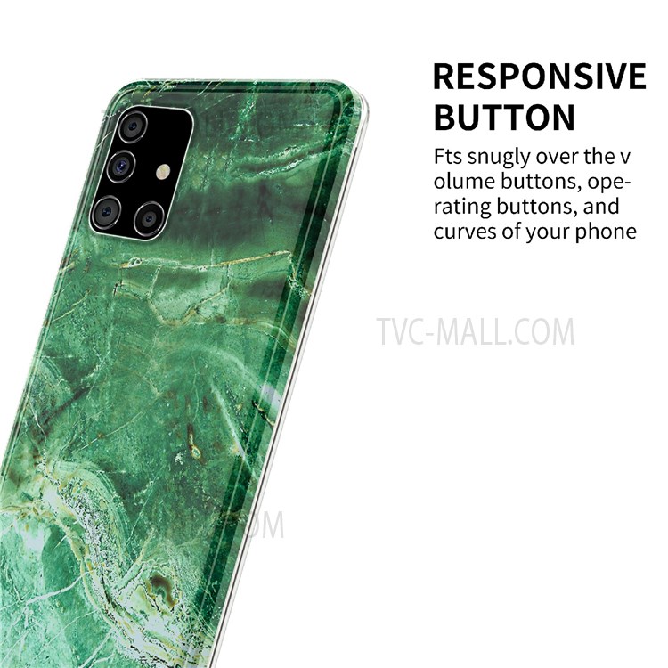 Drop Prevention MF Glossy IMD Marble Straight Edge Protective Cover Smooth Touch Soft TPU Phone Case for Samsung Galaxy A71 4G SM-A715 - Green Marble-4