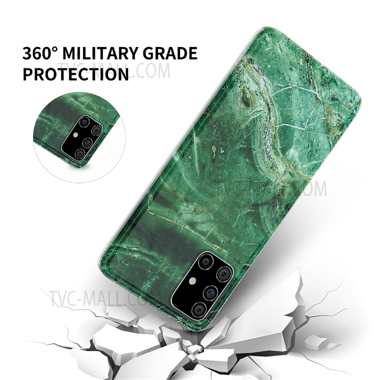 Drop Prevention MF Glossy IMD Marble Straight Edge Protective Cover Smooth Touch Soft TPU Phone Case for Samsung Galaxy A71 4G SM-A715 - Green Marble-5