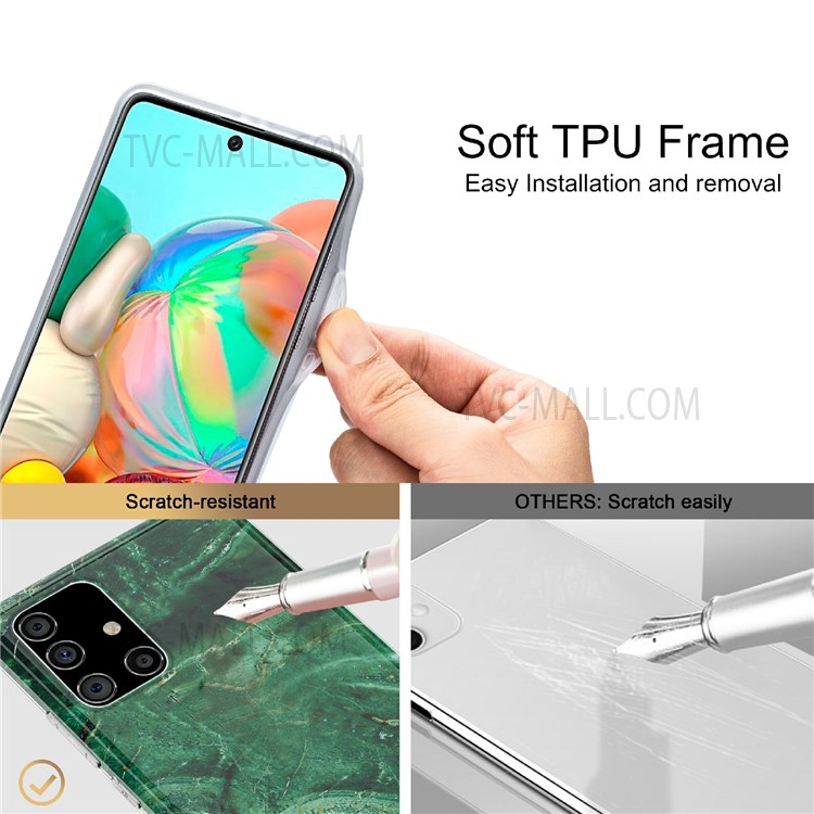 Drop Prevention MF Glossy IMD Marble Straight Edge Protective Cover Smooth Touch Soft TPU Phone Case for Samsung Galaxy A71 4G SM-A715 - Green Marble-6