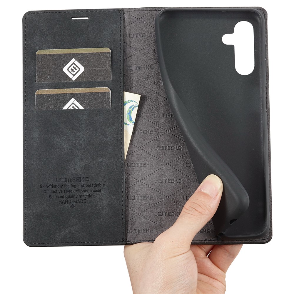 LC.IMEEKE Magnetic Auto Closing PU Leather + TPU Stand Wallet Phone Case Shell for Samsung Galaxy A13 5G - Black-7