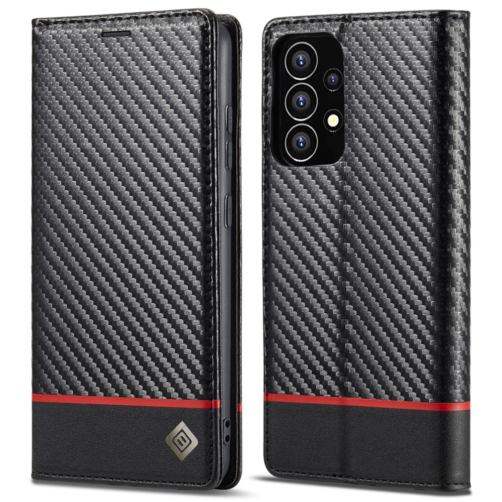 LC.IMEEKE Carbon Fiber Texture Magnetic Auto-absorbed PU Leather Phone Case Cover with Wallet Stand for Samsung Galaxy A53 5G - Horizontal Stripe-1