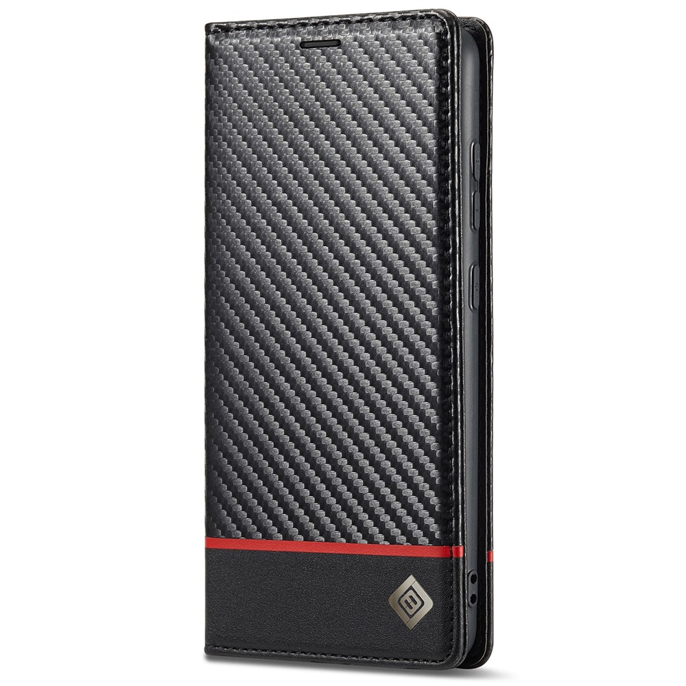 LC.IMEEKE Carbon Fiber Texture Magnetic Auto-absorbed PU Leather Phone Case Cover with Wallet Stand for Samsung Galaxy A53 5G - Horizontal Stripe-2