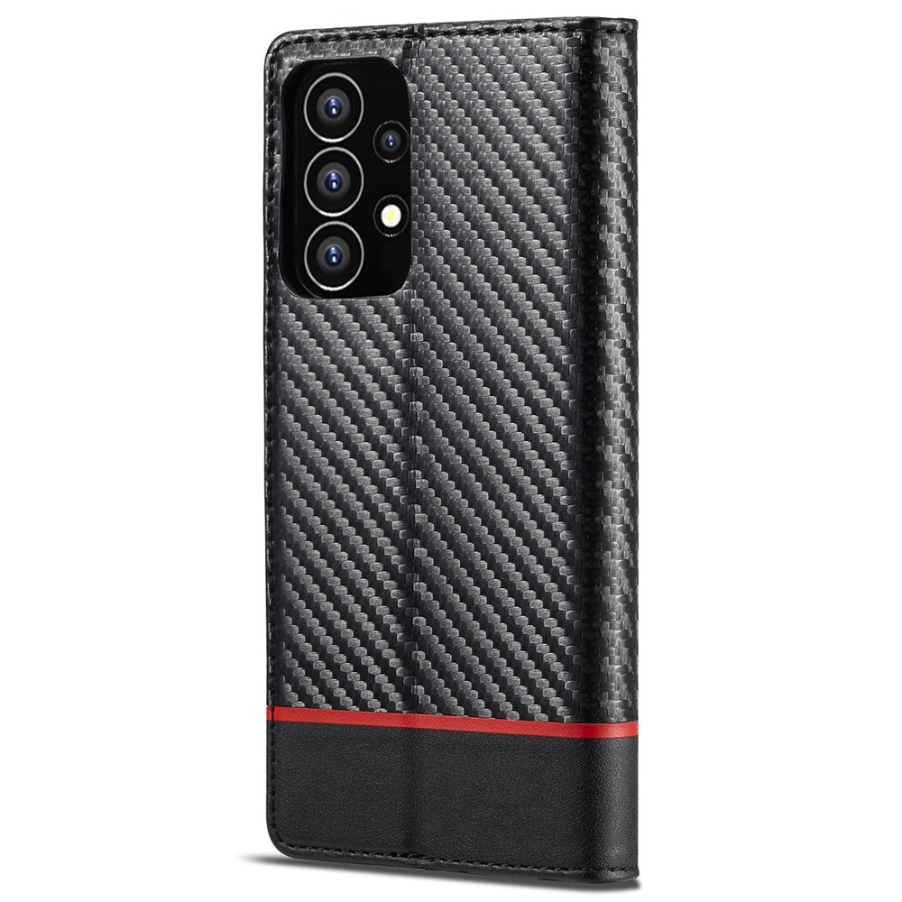 LC.IMEEKE Carbon Fiber Texture Magnetic Auto-absorbed PU Leather Phone Case Cover with Wallet Stand for Samsung Galaxy A53 5G - Horizontal Stripe-3