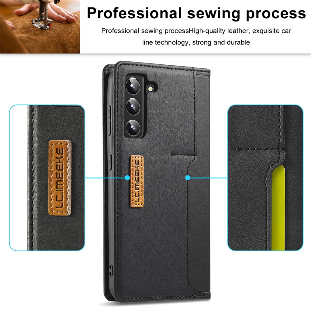 LC.IMEEKE LC-001 Series Outer Inner Card Slot PU Leather Cover Color Splicing Phone Case Protector for Samsung Galaxy S22 5G - Black-6