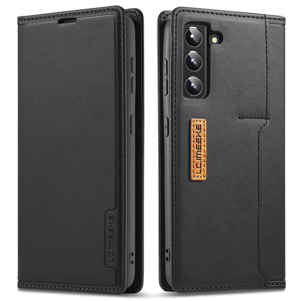 LC.IMEEKE LC-001 Series Outer Inner Card Slot Design Color Splicing PU Leather Phone Case Shell for Samsung Galaxy S22+ 5G - Black-1