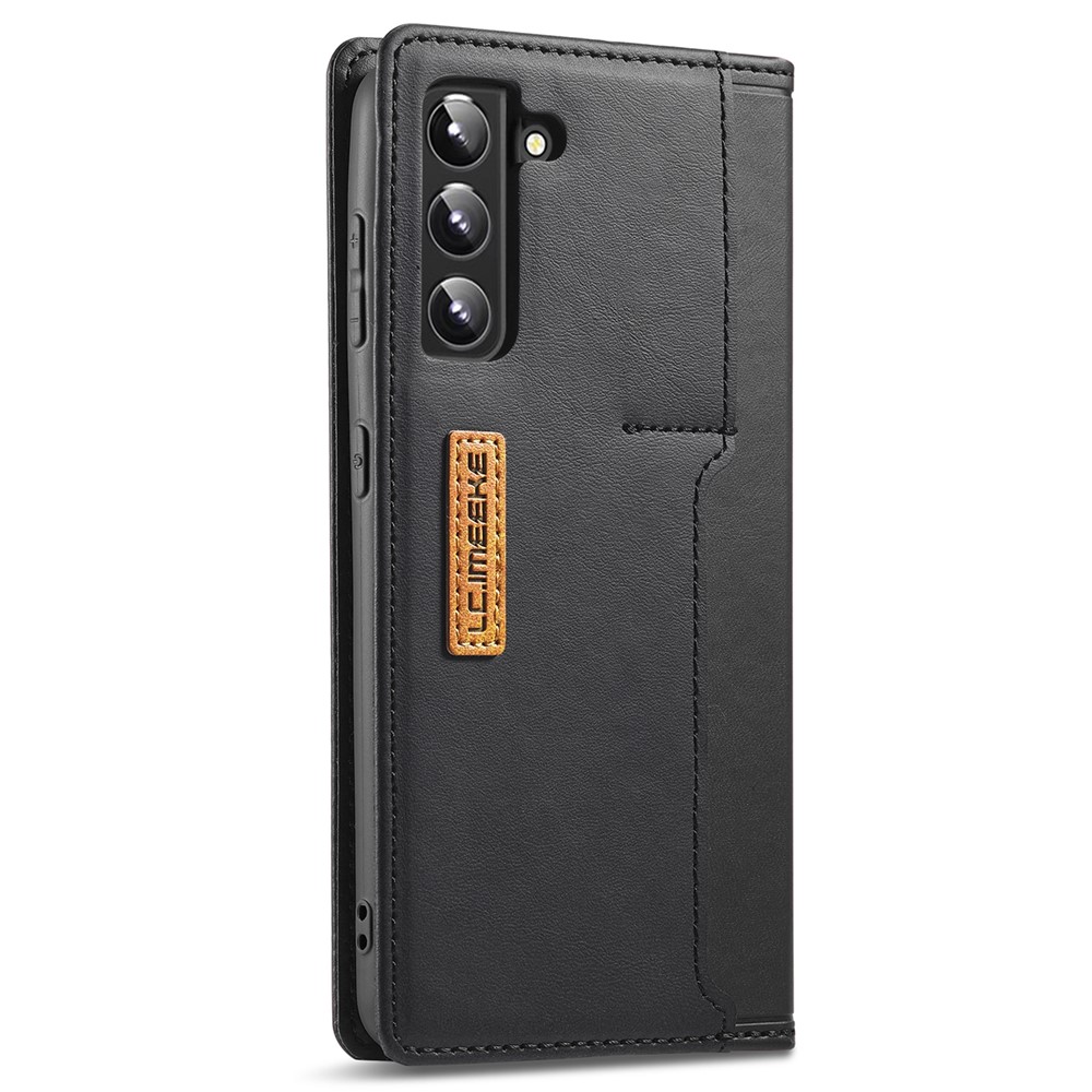 LC.IMEEKE LC-001 Series Outer Inner Card Slot Design Color Splicing PU Leather Phone Case Shell for Samsung Galaxy S22+ 5G - Black-3