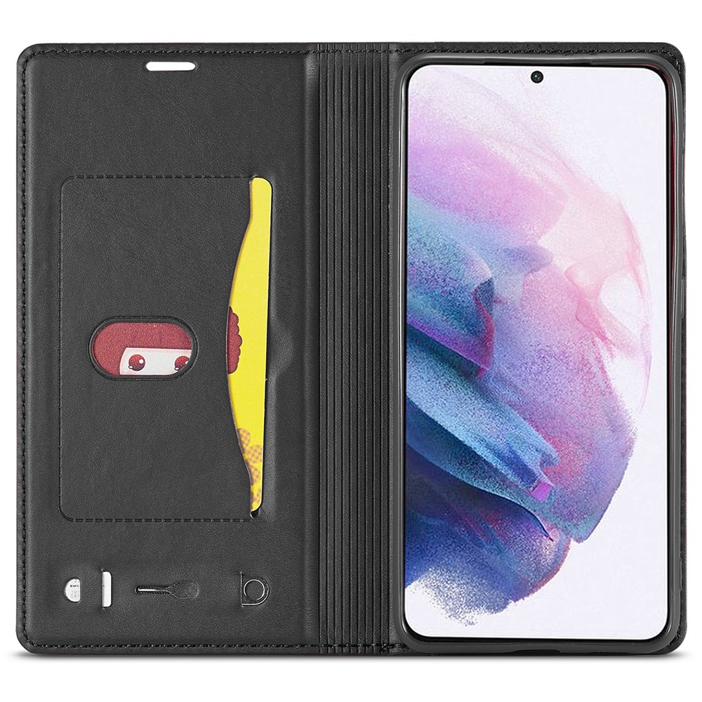 LC.IMEEKE LC-001 Series Outer Inner Card Slot Design Color Splicing PU Leather Phone Case Shell for Samsung Galaxy S22+ 5G - Black-4
