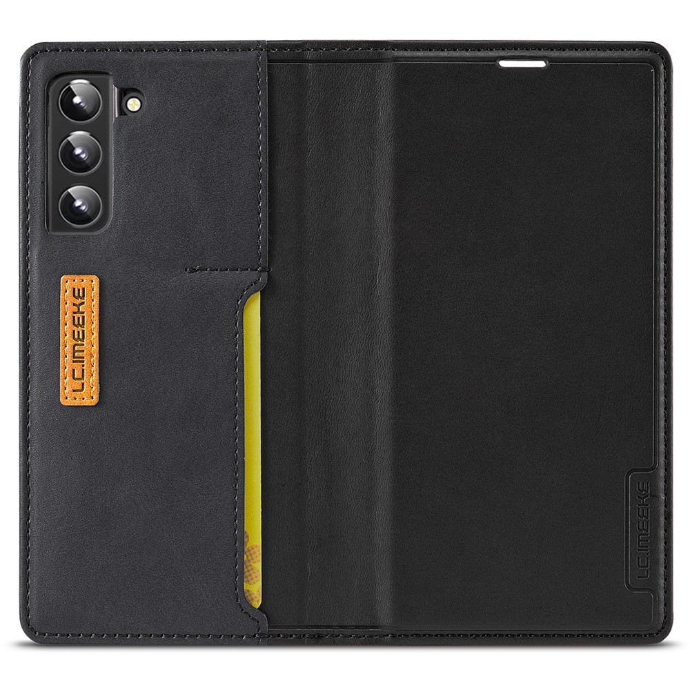 LC.IMEEKE LC-001 Series Outer Inner Card Slot Design Color Splicing PU Leather Phone Case Shell for Samsung Galaxy S22+ 5G - Black-5