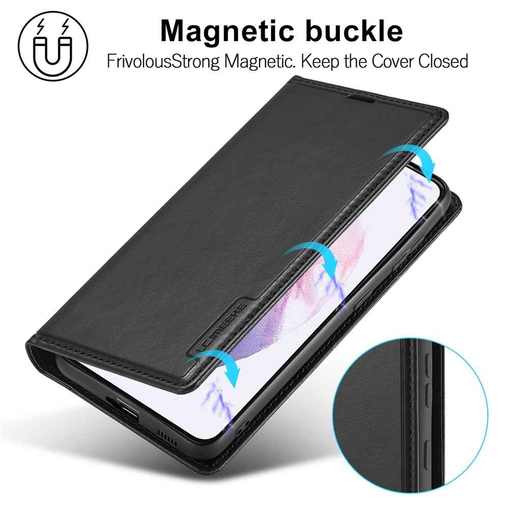LC.IMEEKE LC-001 Series Outer Inner Card Slot Design Color Splicing PU Leather Phone Case Shell for Samsung Galaxy S22+ 5G - Black-8