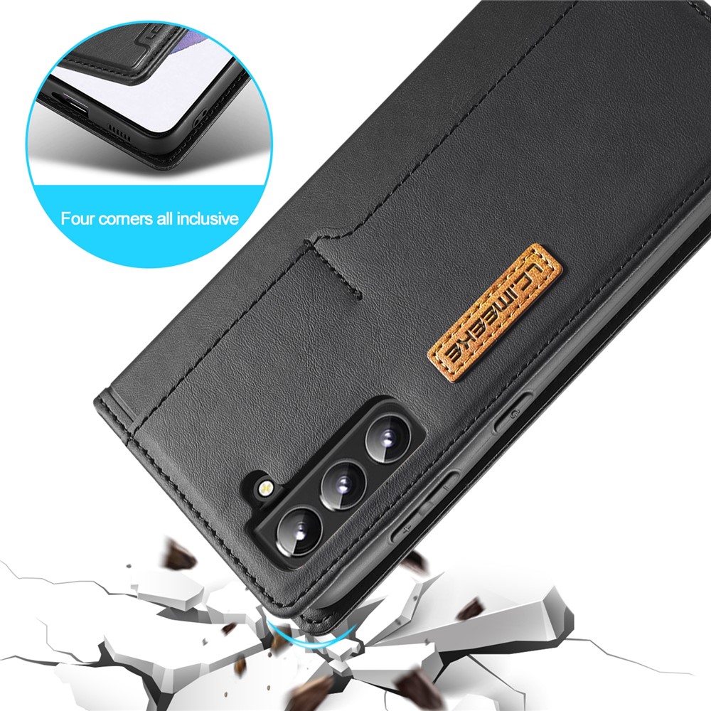 LC.IMEEKE LC-001 Series Outer Inner Card Slot Design Color Splicing PU Leather Phone Case Shell for Samsung Galaxy S22+ 5G - Black-9