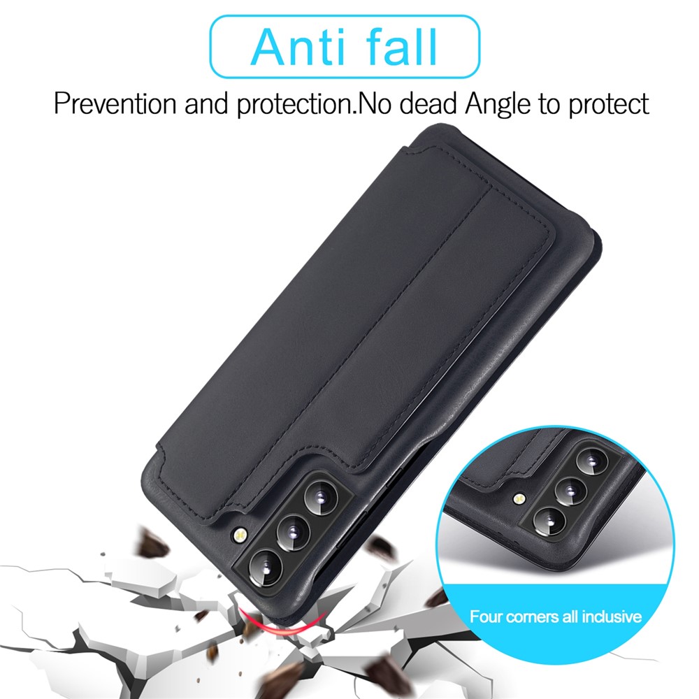 LC.IMEEKE Card Slot PU Leather + PC Full Protection Stand Phone Case Shell for Samsung Galaxy S22 5G - Black-10