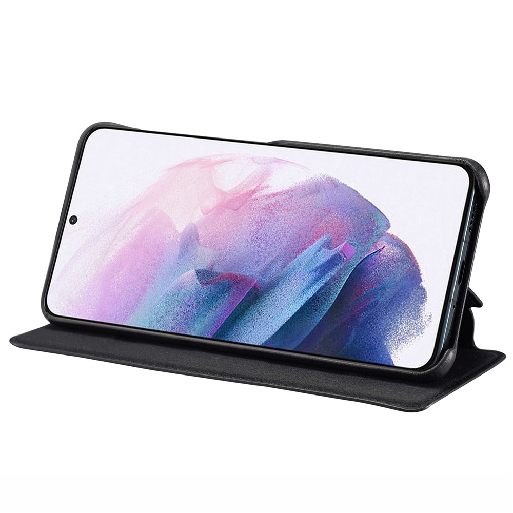 LC.IMEEKE PU Leather Phone Case Foldable Stand Card Holder Protective Cover for Samsung Galaxy S22+ 5G - Black-5