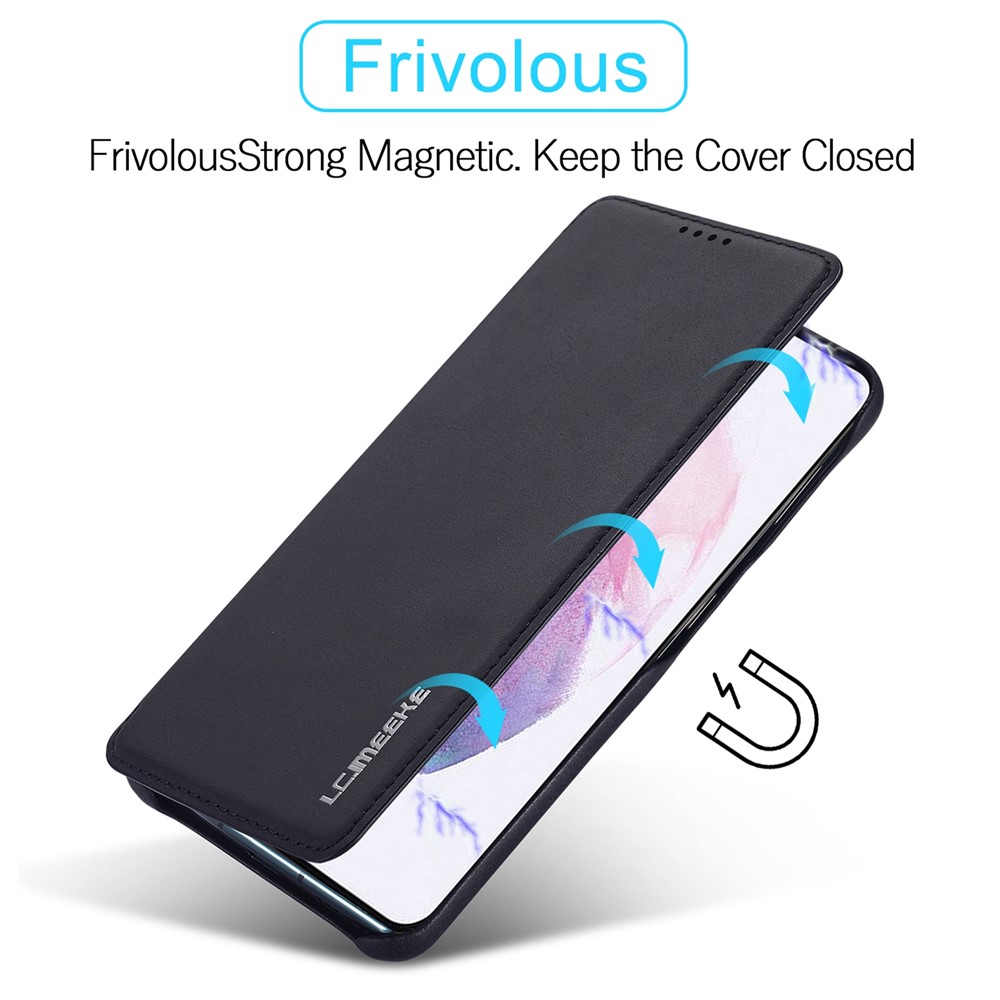 LC.IMEEKE PU Leather Phone Case Foldable Stand Card Holder Protective Cover for Samsung Galaxy S22+ 5G - Black-7
