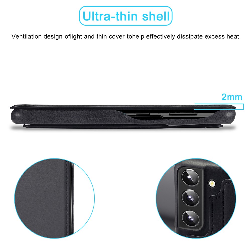 LC.IMEEKE PU Leather Phone Case Foldable Stand Card Holder Protective Cover for Samsung Galaxy S22+ 5G - Black-8