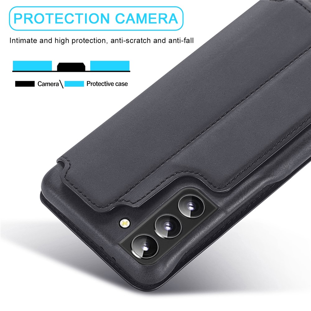 LC.IMEEKE PU Leather Phone Case Foldable Stand Card Holder Protective Cover for Samsung Galaxy S22+ 5G - Black-9