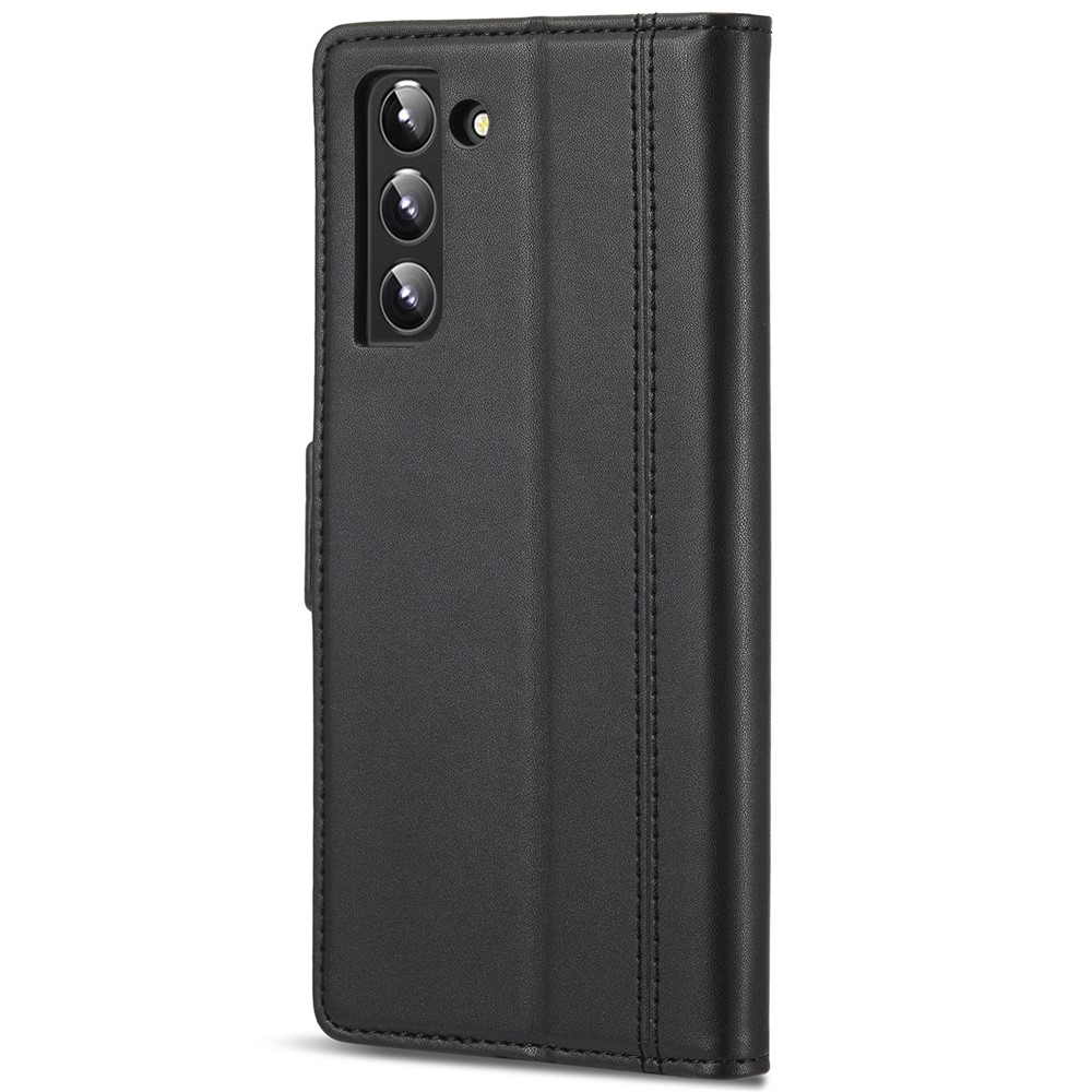 LC.IMEEKE PU Leather Cover Inner TPU Case Shockproof Phone Cover with Stand Wallet for Samsung Galaxy S22 5G - Black-3