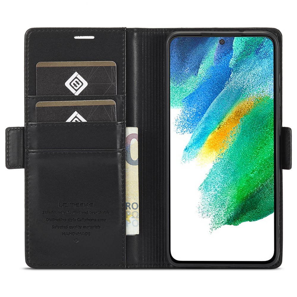 LC.IMEEKE PU Leather Cover Inner TPU Case Shockproof Phone Cover with Stand Wallet for Samsung Galaxy S22 5G - Black-5
