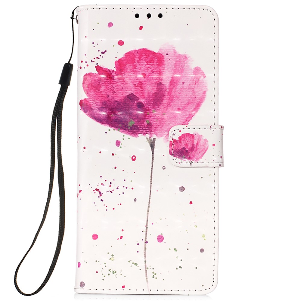 3D Pattern Printing Magnetic Clasp PU Leather Stand Wallet Phone Case Cover with Strap for Samsung Galaxy S22+ 5G - Flower-2