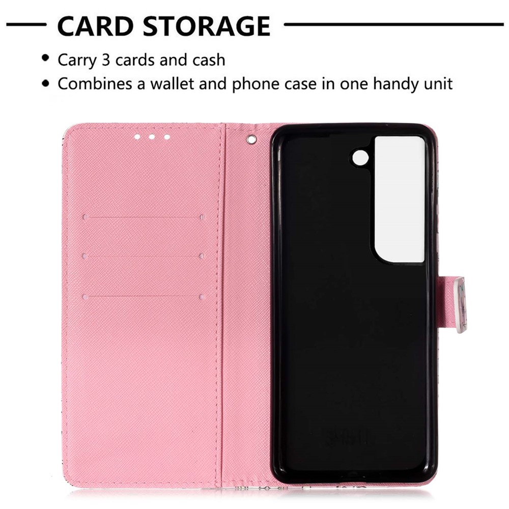 3D Pattern Printing Magnetic Clasp PU Leather Stand Wallet Phone Case Cover with Strap for Samsung Galaxy S22+ 5G - Flower-4